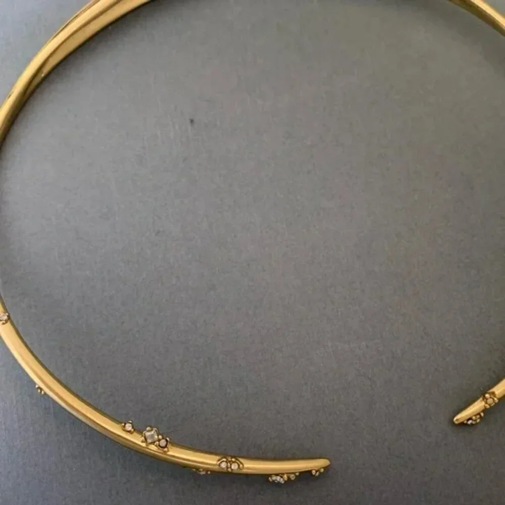 New Alexis Bittar Satellite Swarovski Crystal 10K Gold Spike Collar Necklace